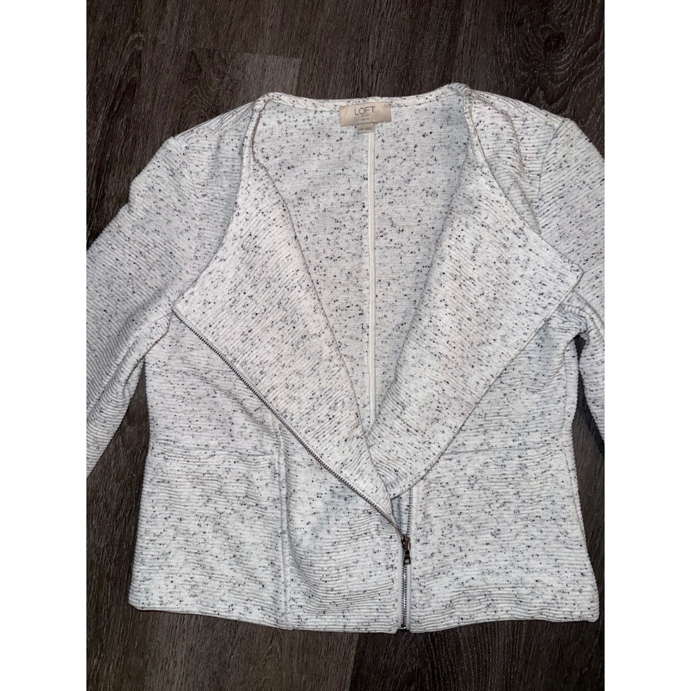 Loft Outlet Petite Asymmetrical Zip Moto Jacket White Black Speckled XSP